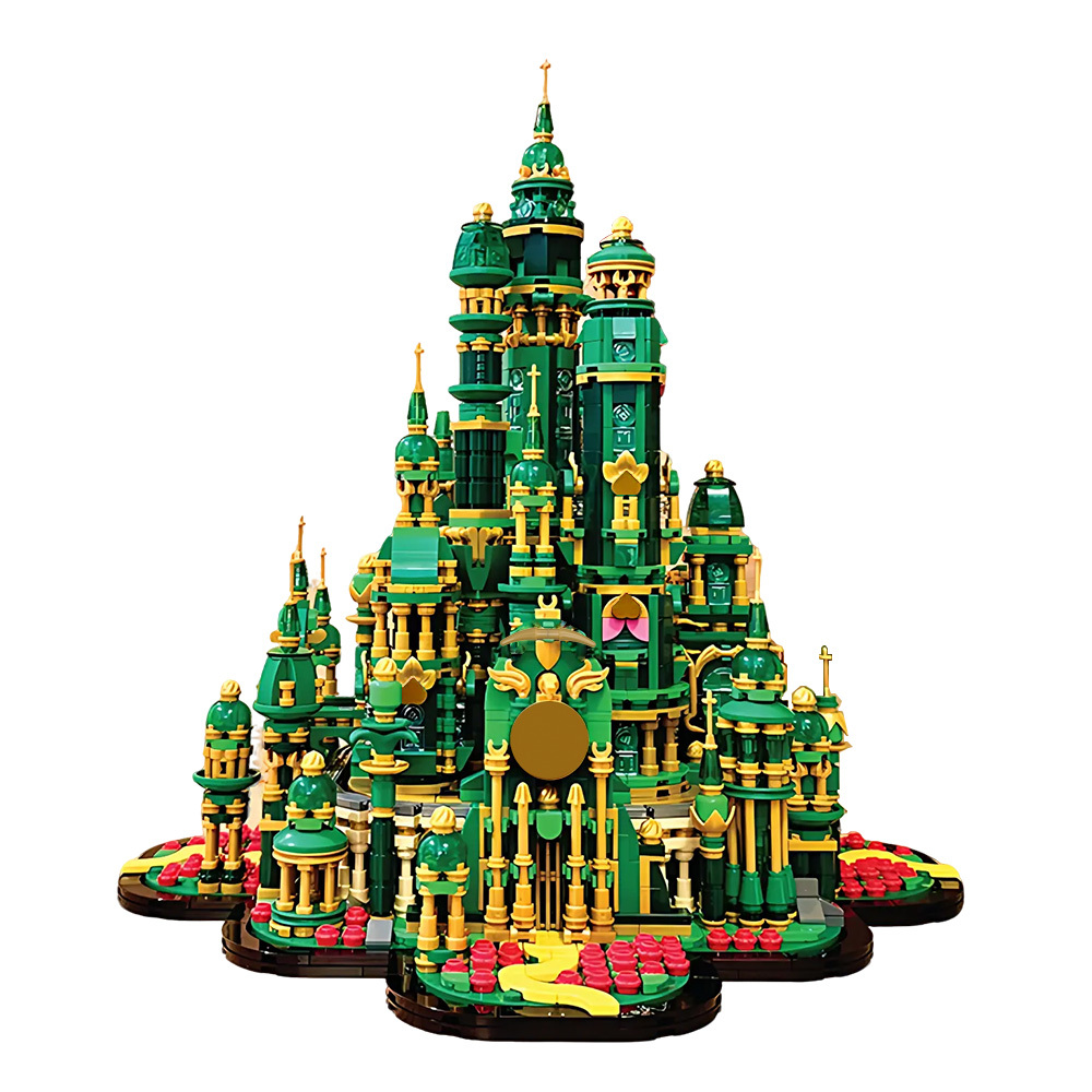 Image of 3892pcs Emerald Wizard Building Set, Moc Brick Style Model Showcasing Green Turrets, For Grand And From Tale, Iconic Oz For Grand Display