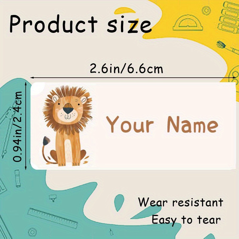 Image of Upgraded Version) 90pcs Custom Fun Animal Lion Name Stickers, Daycare Labels, Dishwasher Safe Stickers, School Supplies, Personalized Name Tags, Water Bottle Name Labels