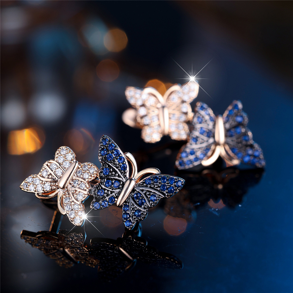 Women's Elegant Champagne Double Butterfly Drop Earrings