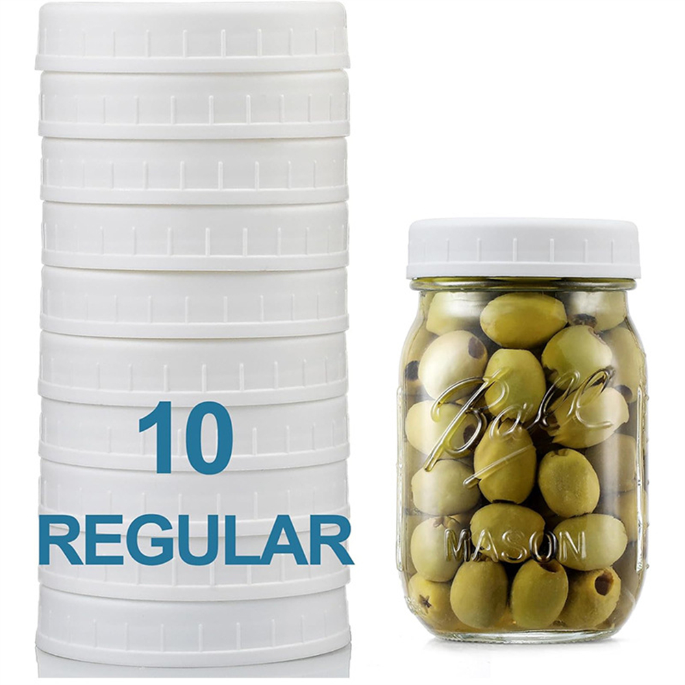 TEMU 10pcs Plastic Lid Combination Pack, White 70mm Standard Mouth 86mm Wide Mouth, Handle Cup Lid, Mason Jar Sealing Lid, Oat Storage Lid, Food