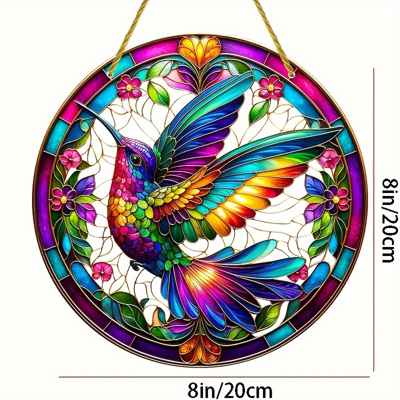 TEMU 2d Flat, 1 Vibrant Hummingbird Stained Glass Sun , 2d Acrylic Window Art With Colorful , Home And Bar Decor, Ideal Housewarming Or Holiday Gift,