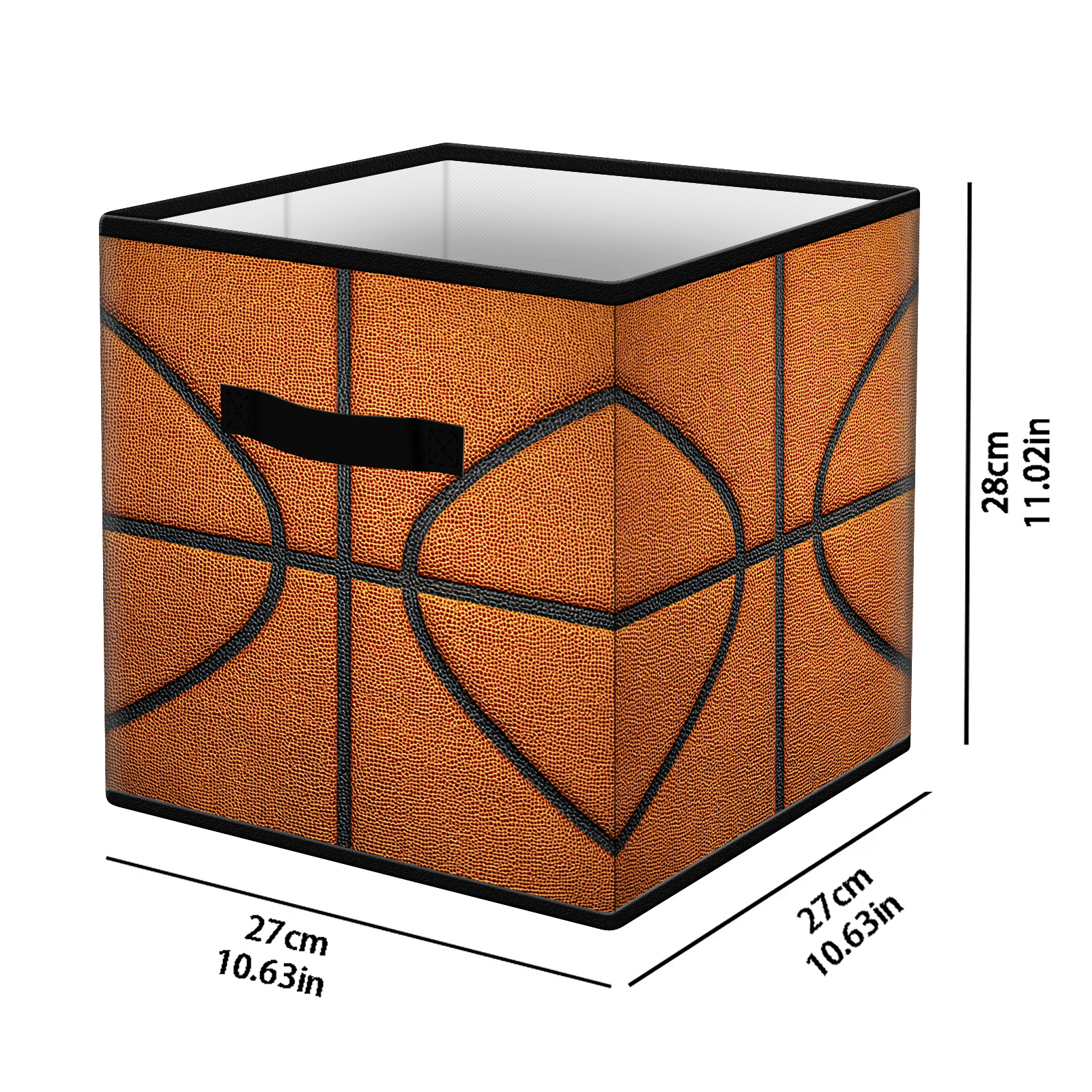 TEMU de almacenamiento plegable - 27x27x28cm, organizador para el hogar, cesta con realista de baloncesto y diseño deportivo atlético con reforzadas.