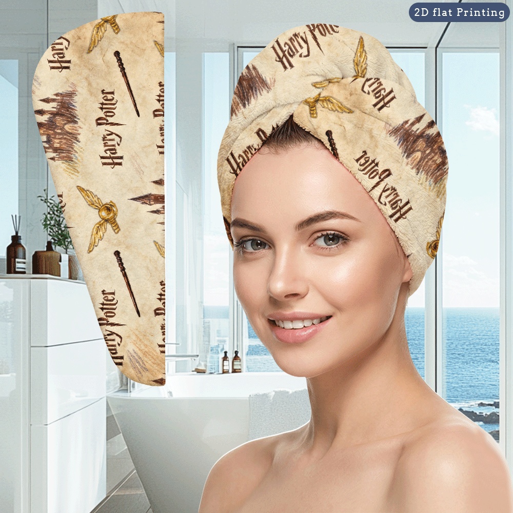 TEMU 1pc Nice Harry Potter Hair Drying Towel-machine Washable, Soft And Durable, With Strong Water Absorption, The For New Year, Christmas, And