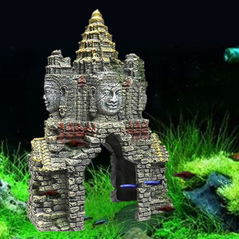 cambodian themed   statue aquarium ornament thai suitable for fish tank decor durable fish hideout with ancient temple suitable for aquariums for or for fish bowls