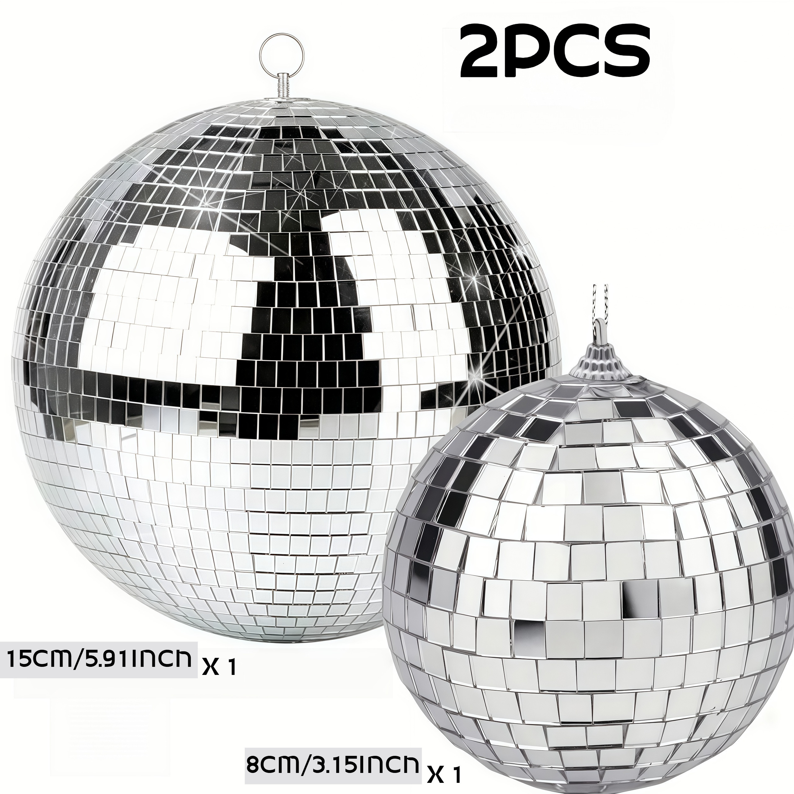 E-shop 2er-Set Disco Kugel Spiegelkugel, 1 15 cm (5,91 Zoll) + 1 8 cm (3,91 Zoll) mittelgroße Disco Kugel, hängende Party Disco Kugel, geeignetes