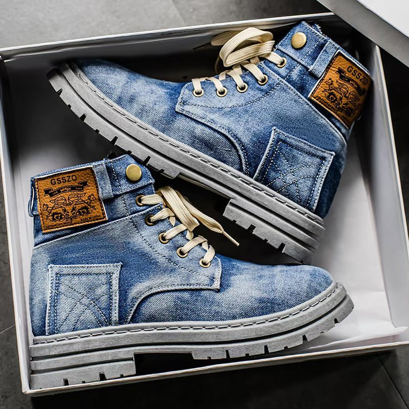 Vintage-inspired High-top Sneakers - Casual Canvas Boots With Lace-up Closure, Round Toe, And Beige Laces, For Outdoor & Daily Wear, Outdoor Footwear | Vintage Sneakers | Durable Footwear