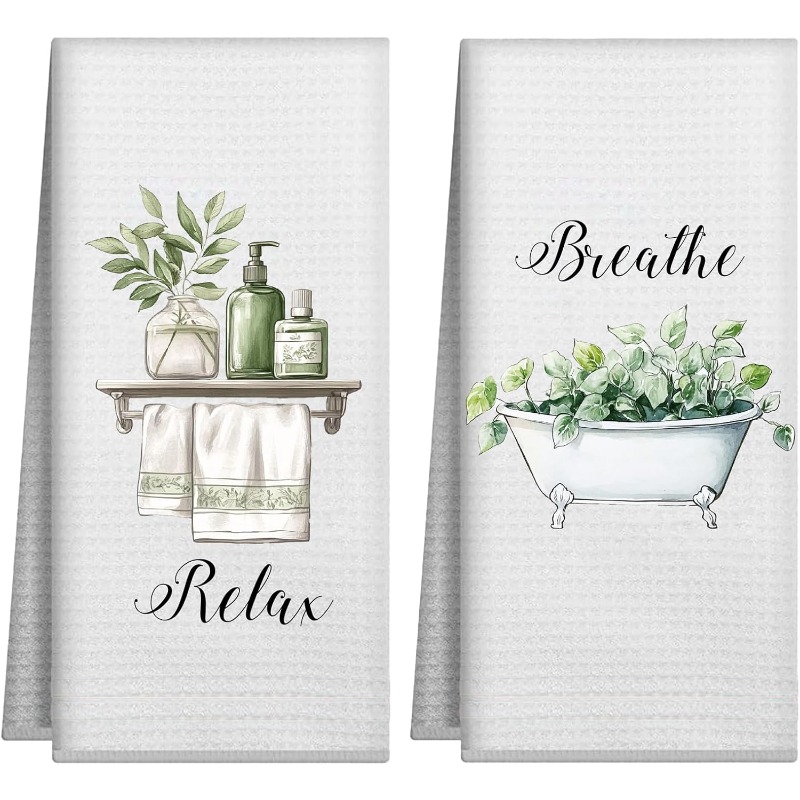 TEMU Chiffons de nettoyage 2 pièces, torchons de cuisine, motif de plantes relaxant et respirant, , idéal pour offrir à et pour les anniversaires ou