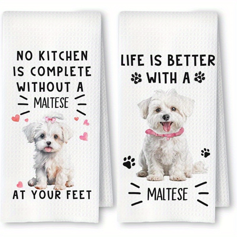 TEMU 2pcs 18&times;26 Inch Funny Kitchen Towels Set Of 2, Dish Tea Towels For Kitchen Decor, Dog Mom Dad Lovers Owners Gifts Hand Towels For Bathroom