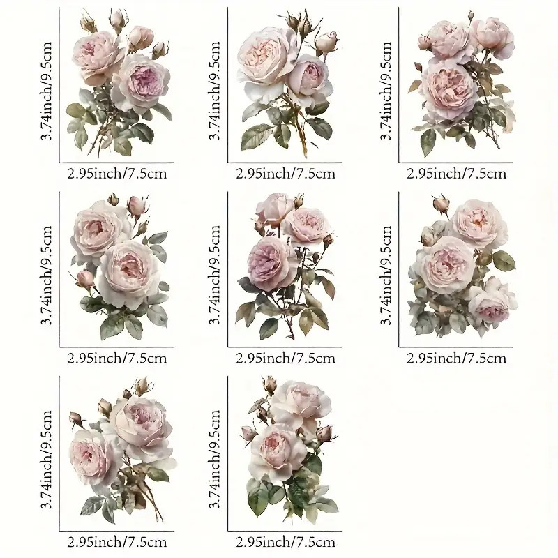 TEMU 8pcs Retro Pink Rose Uv Dtf Transfer Paper, Scratch-resistant, Self-adhesive Vinyl Transfer Paper, Suitable For 16oz Glass, Ceramic, Metal Mugs