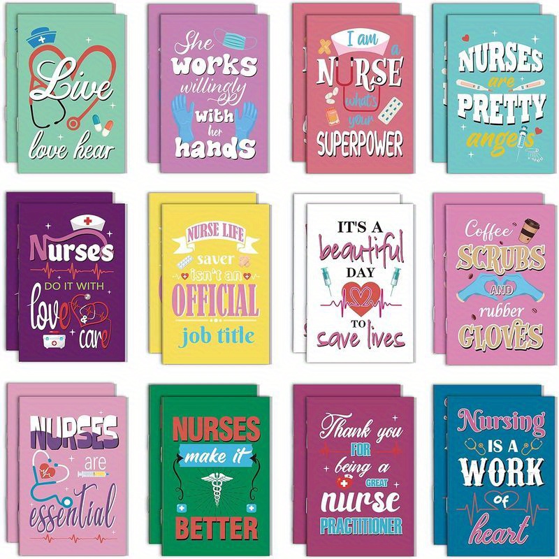 TEMU 24pcs Nurse Appreciation Notebook Set - Mini Pocket Journals With Inspirational Quotes, Nurses Week Gifts & Medical Students (12 )