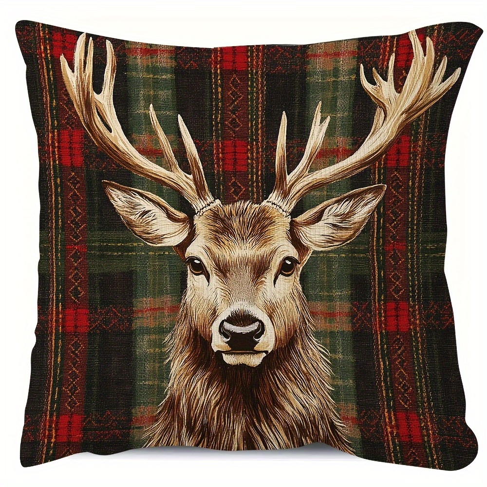 TEMU 1pc Luxurious Deer Print Pillowcase - Features A Scottish Design With A Zipper Closure, Made From Soft And Smooth Polyester Short Pile Fabric,
