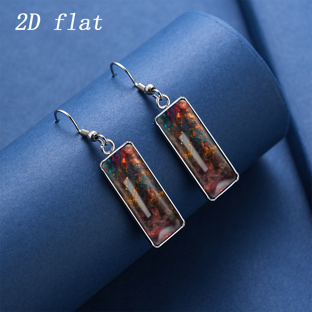 Colorful Golden Glitter Nebula Glass Earrings, Gift