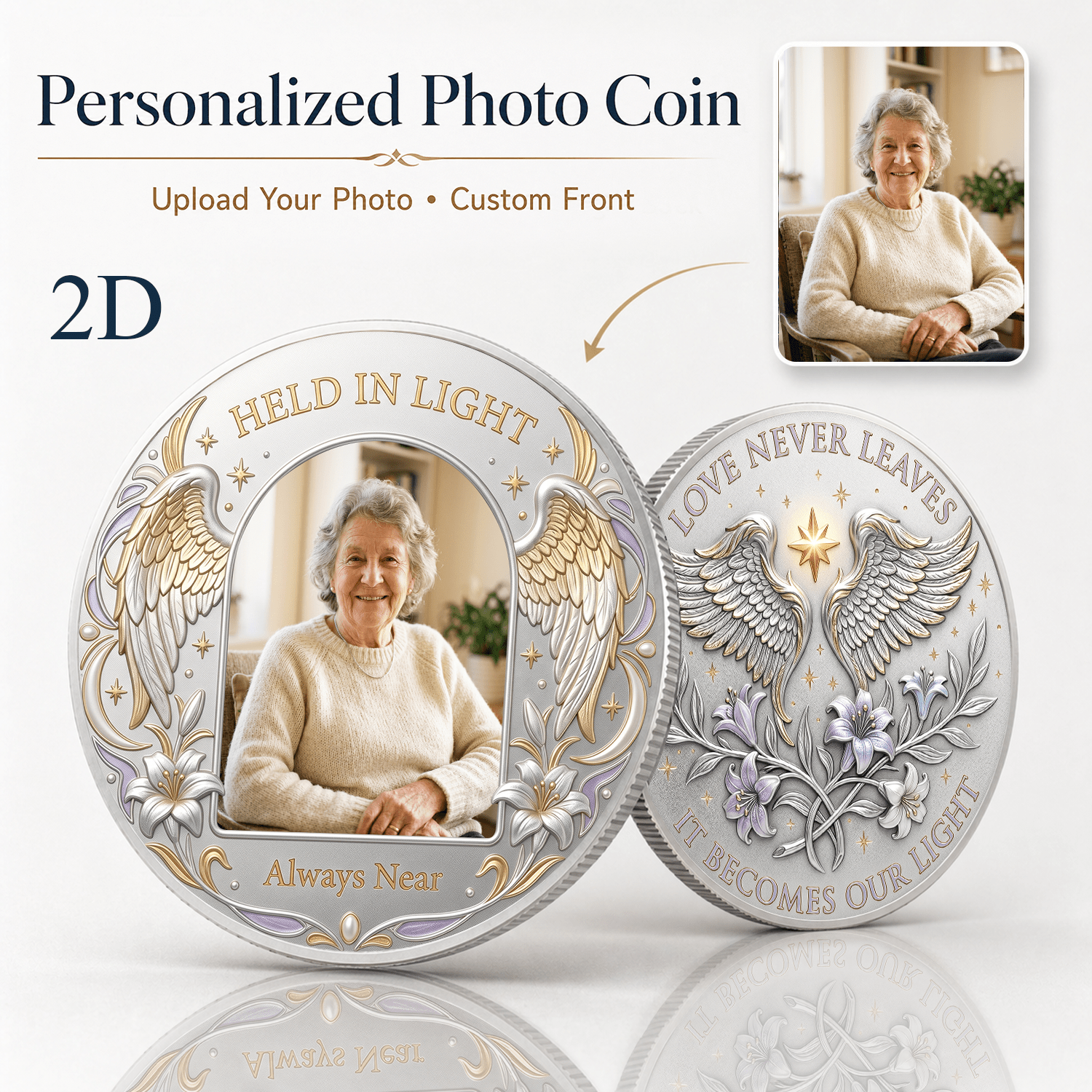 TEMU A 2d Flat Personalized Commemorative Coin. The Front Customized With Photos. Sides Of The Back Feature A Theme Pattern, Serving As A
