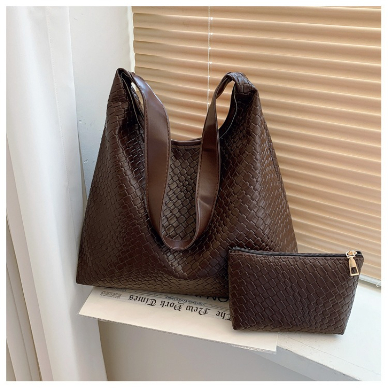 TEMU Three-dimensional Woven Texture Tote Bag Mother-daughter 2pcs Set, A Large-capacity Handbag Set That Can Store Large Items Such As Laptops,