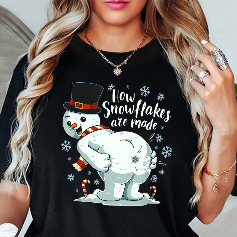 

1pc Vintage Style Christmas T-shirt For Women, "how Snowflakes Are Made" Graphic, Crew Neck, Short Sleeve, Cotton , Casual Sportswear, Knit Fabric, Regular Length