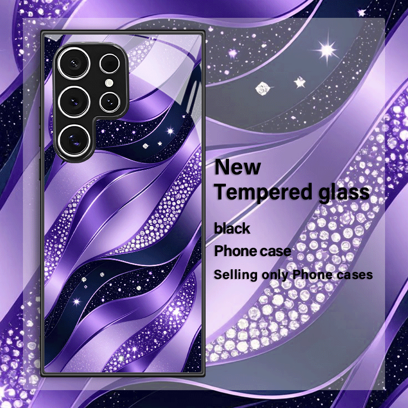 TEMU Phone Case: High-end Light Luxury Fashionable Tempered Glass Phone Case With Trendy Purple Textured Pattern, A Gorgeous And . Unisex For Galaxy