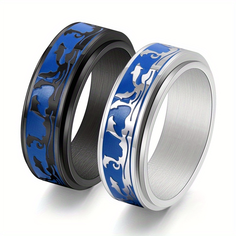 1pc mens titanium steel rotating ring ocean   hypoallergenic anxiety relief jewelry with synthetic synthetic zirconia casual sports style for casual attire Product details 2