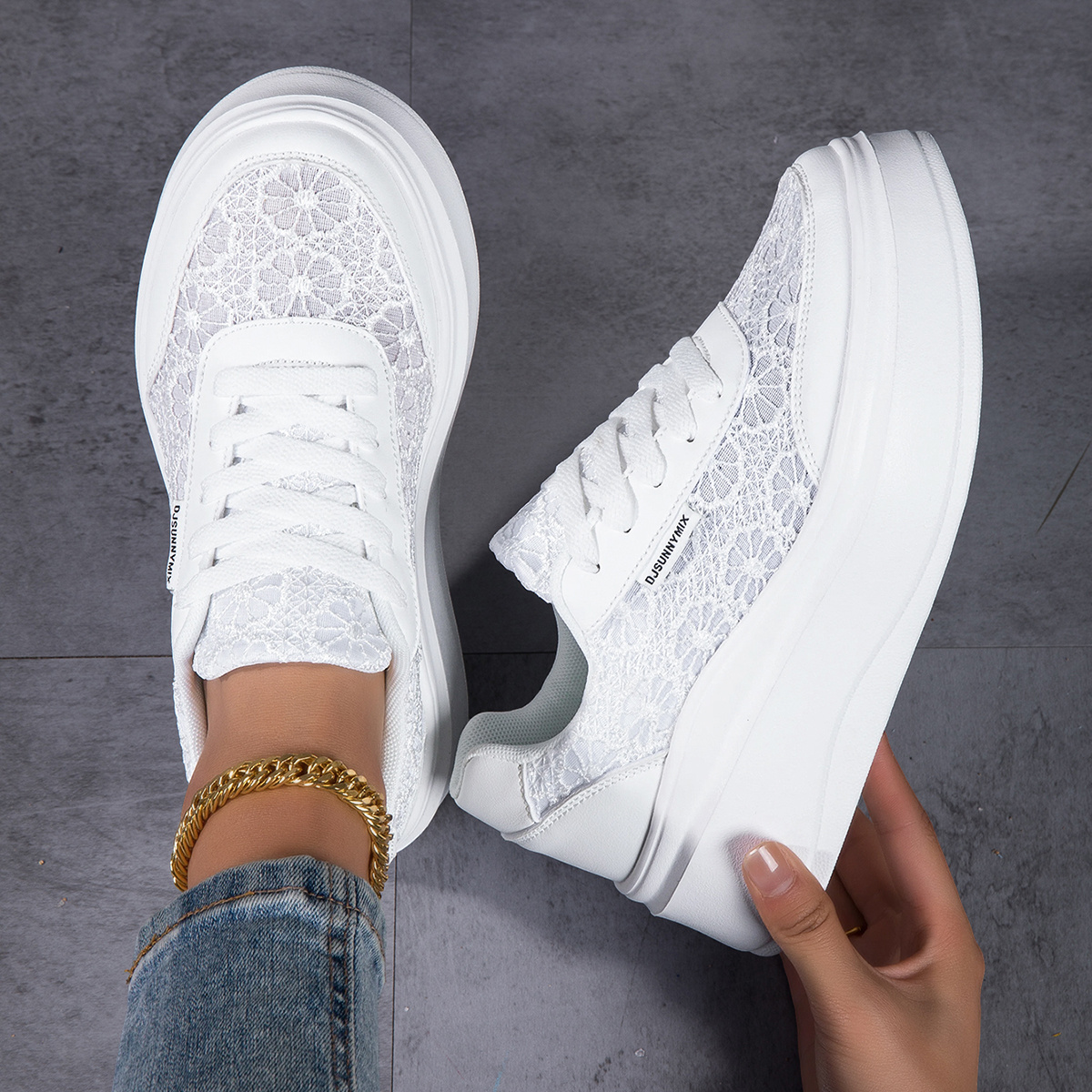 TEMU Baskets à Plateforme DJSUNNYMIX pour Femme avec Surépaisseur - Chaussures à Semelle Épaissie Rehaussante, Baskets Basses à Lacets Grande Taille