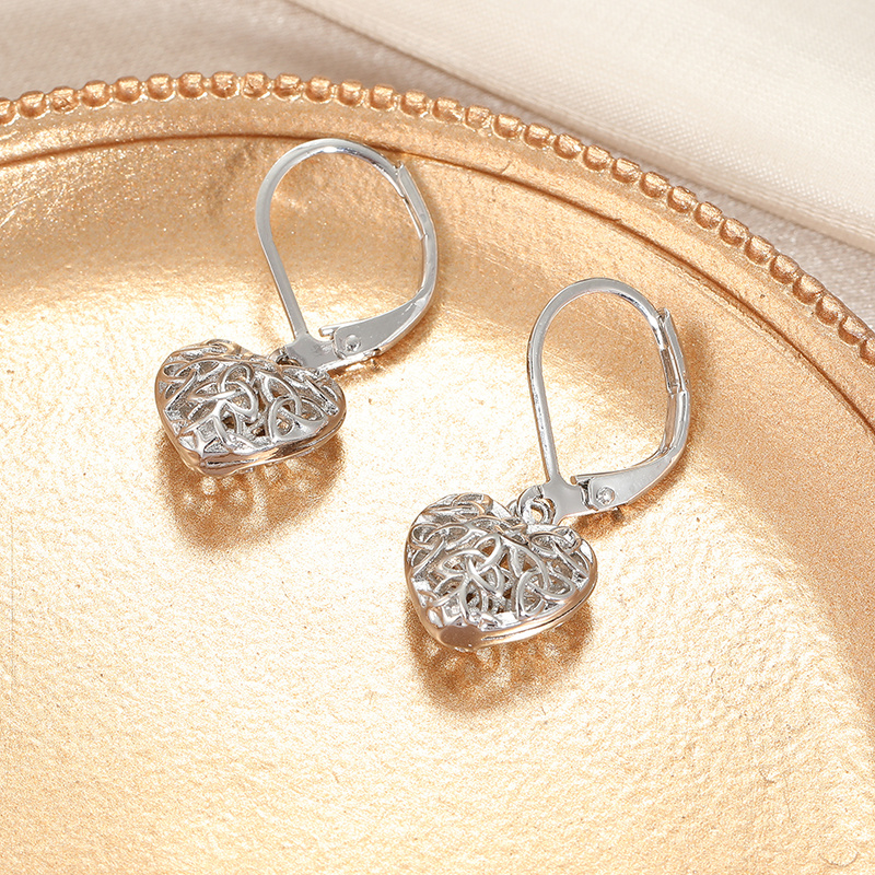 Silver Plated Hollow Heart Pendant Earrings