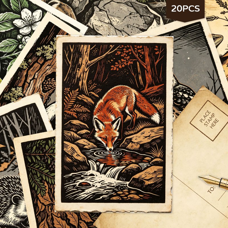 TEMU 20pcs Vintage Animal Art Postcards, Blank Nature Themed Postcard Set, Rustic Forest Wildlife For Mailing Thank You Notes Party Supplies Wall