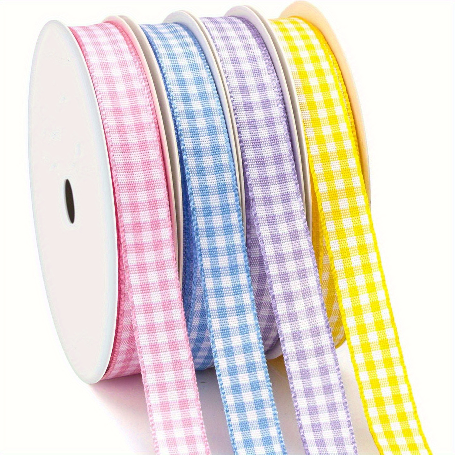 4 Rolls Glossy Satin Ribbon - & Multicolor Plaid Easter Ribbon Suitable For Spring Crafts, Wreaths, Gift Wrapping, Easter Basket Decorations - 40 Yards Total Length ( Yards Each Roll)