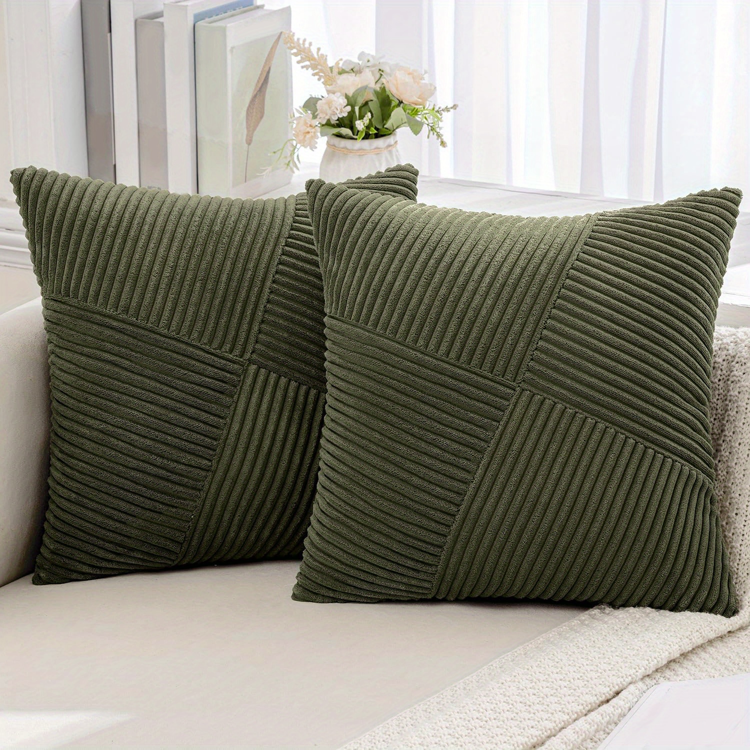 TEMU 2pcs Diagonal Corduroy Pillow Covers - Warm Brown Four-patch Textured Soft Cushion Cases For Sofa, Bedroom Home Decor