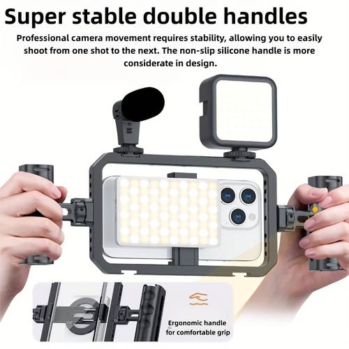 handheld stabilizer system with magnetic phone mount stand magnetic base compatible for iphone ergonomic handle stabilizer system for smooth video recording vlogging youtube live stream for smartphone