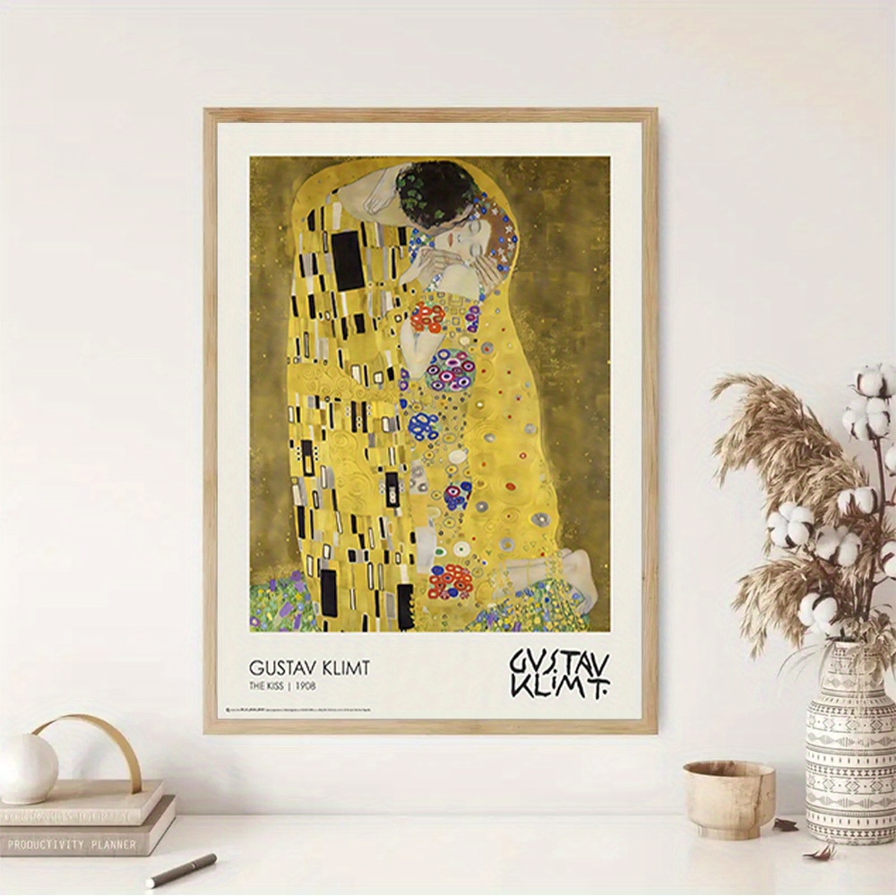 キャンバスプリントアートクリムト 接吻 キス 絵画 額付き インテリア 1点の ・クリムトの『接吻』ヴィンテージキャンバスアート