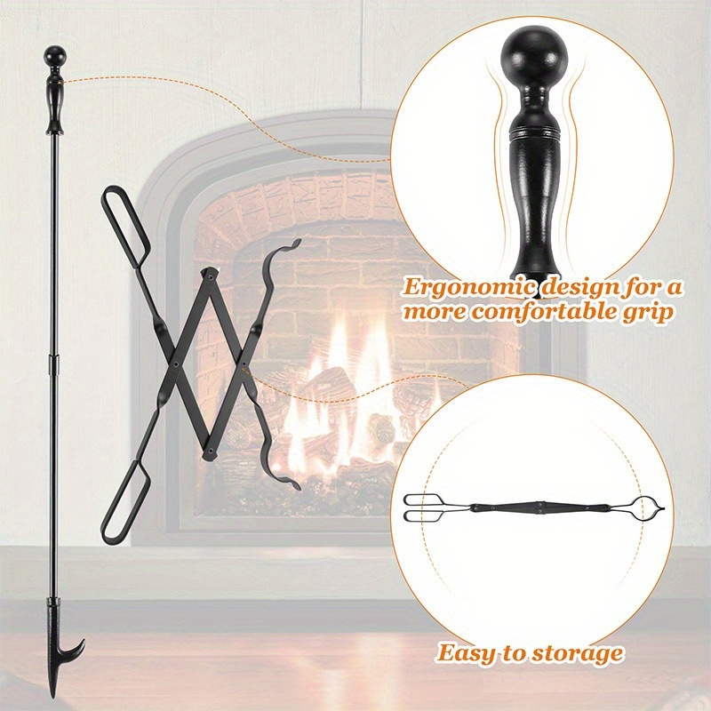 1pc foldable fireplace fire tongs   iron handle campfire fireplace tool home fire accessory   details 2