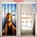 2D flat Decorative door curtain Unique Cat in Helmet Airplane Door Curtain Foldable door curtain closet door curtain - door curtain with ring - for bedroom and living room door - decorative partition, 2D Flat