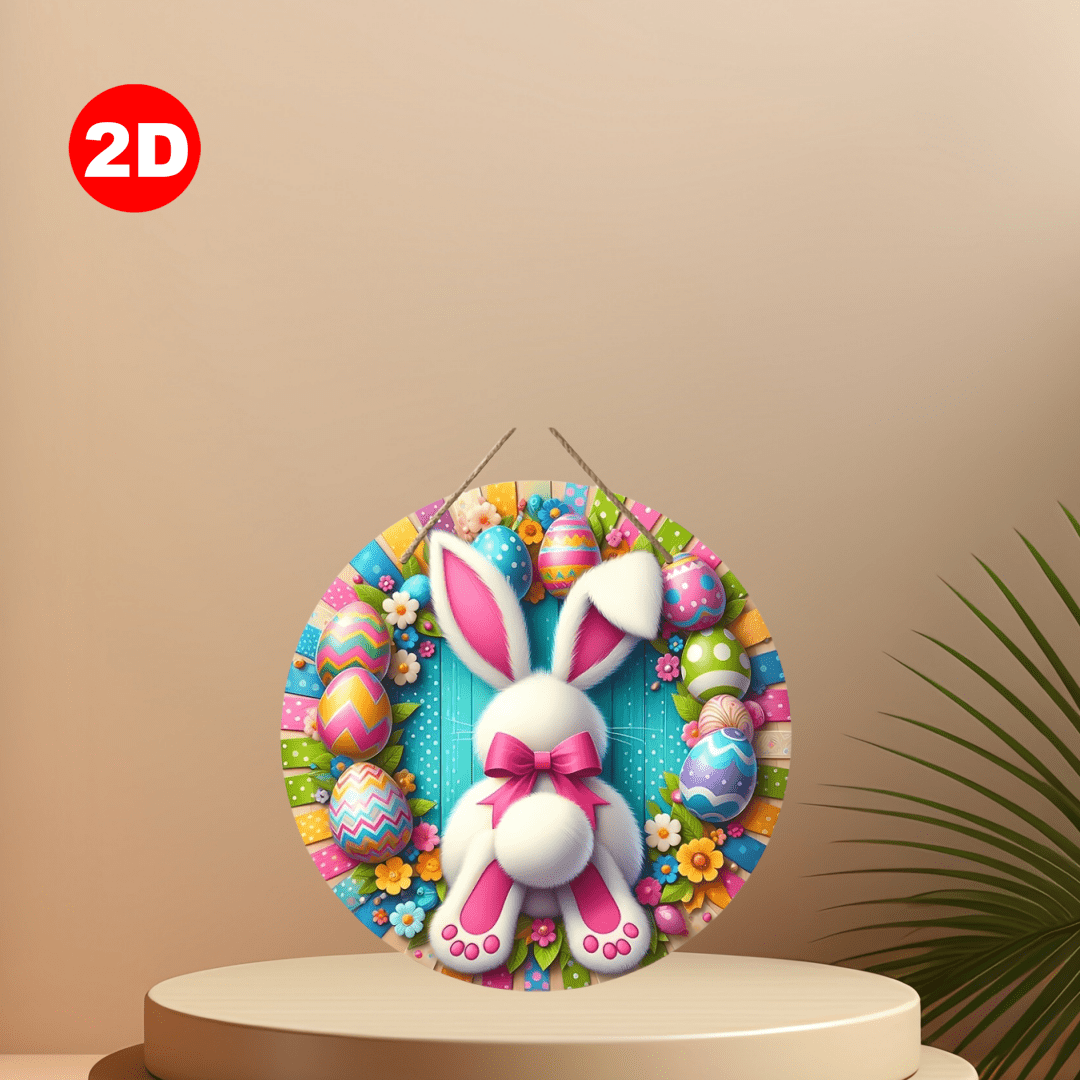 

1pc Easter Bunny & Egg Wooden Wreath Sign - Vibrant Round Wall Hanging With , Home & Porch Decor, 7.87x7.87 Inches