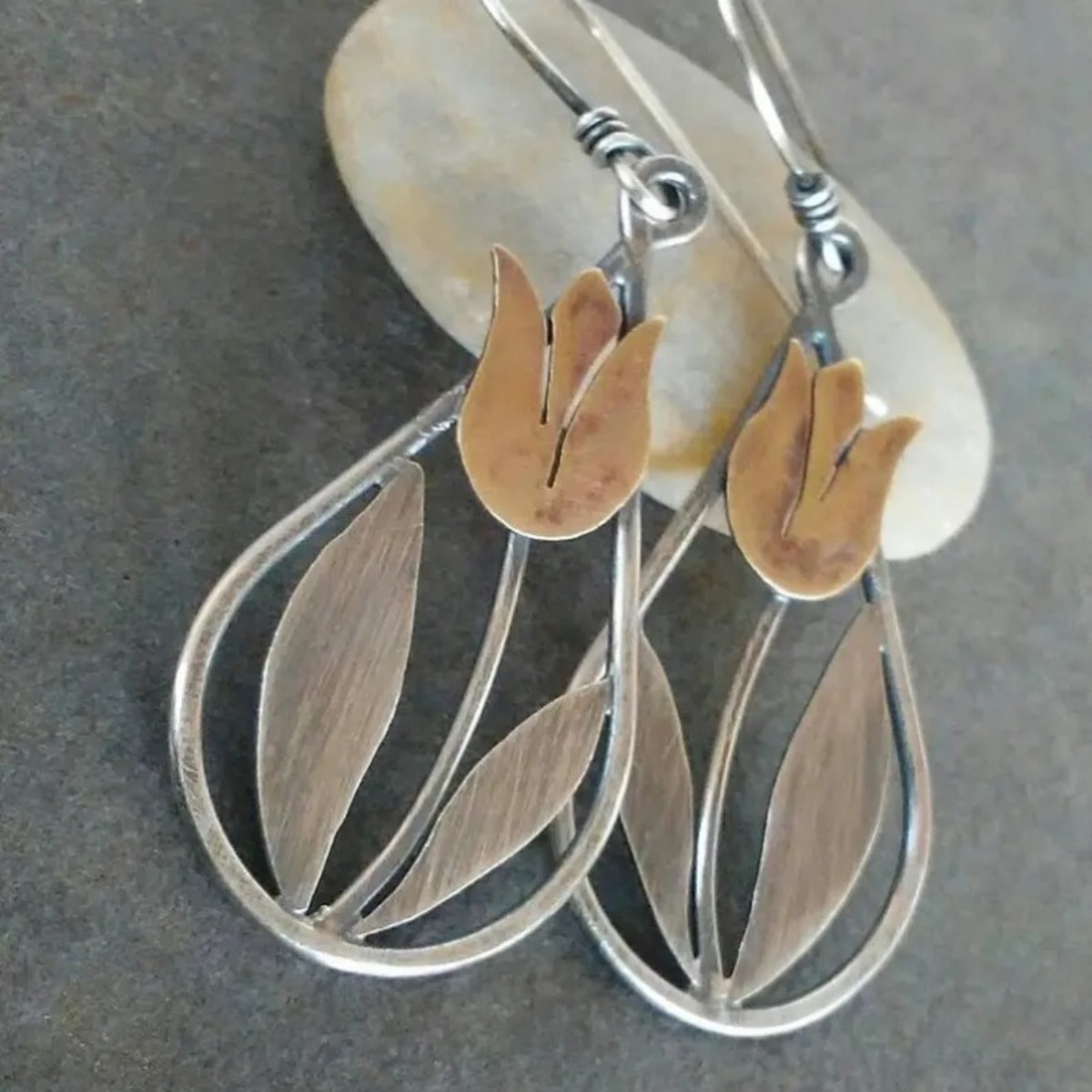 Rustic Handmade Floral Drop Earrings, Artisan Gift