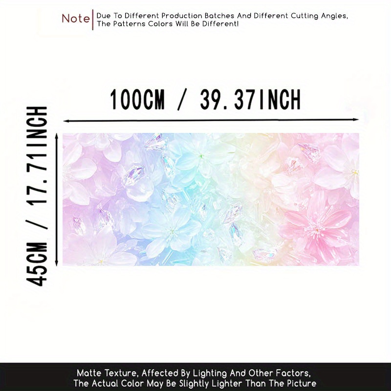 TEMU 2d/flat, 1pc Frosted Glass Film With Flower Pattern, Translucent Pvc Static Cling Window Decoration, Removable And Reusable. Size: 39.37x17.71