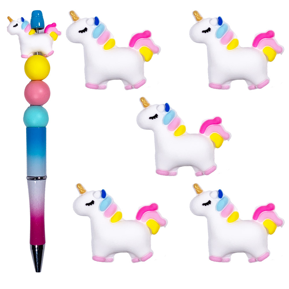 

5pcs Set 3d Silicone Unicorn Beads For Making - Beads For Pens, Necklaces, Keychains - Craft Gift Kit For Jewelry Spacer Beads & Bead Assortments