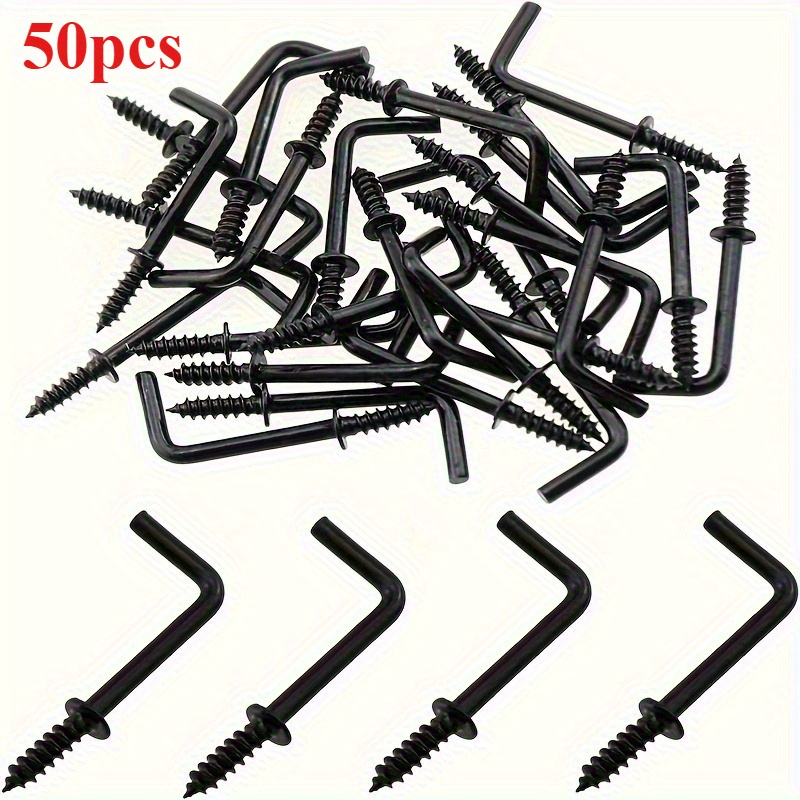 50pcs Black L-shaped Ceiling Hooks, Suitable For Hanging Paintings, Curtains, And Everyday Clothes, Right Angle Hook Screws Square Bent Hooks For Suspension