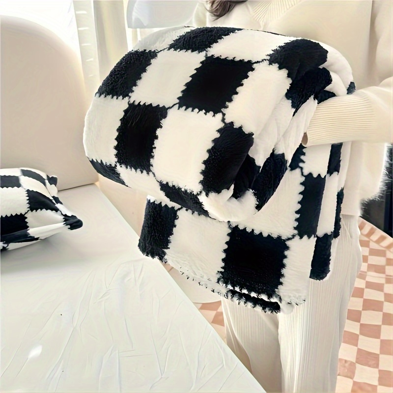 1pc cozy plush checkered flannel blanket   velvet polyester fiber warm and comfortable traditional style machine washable ideal for men women   christmas gift details 3