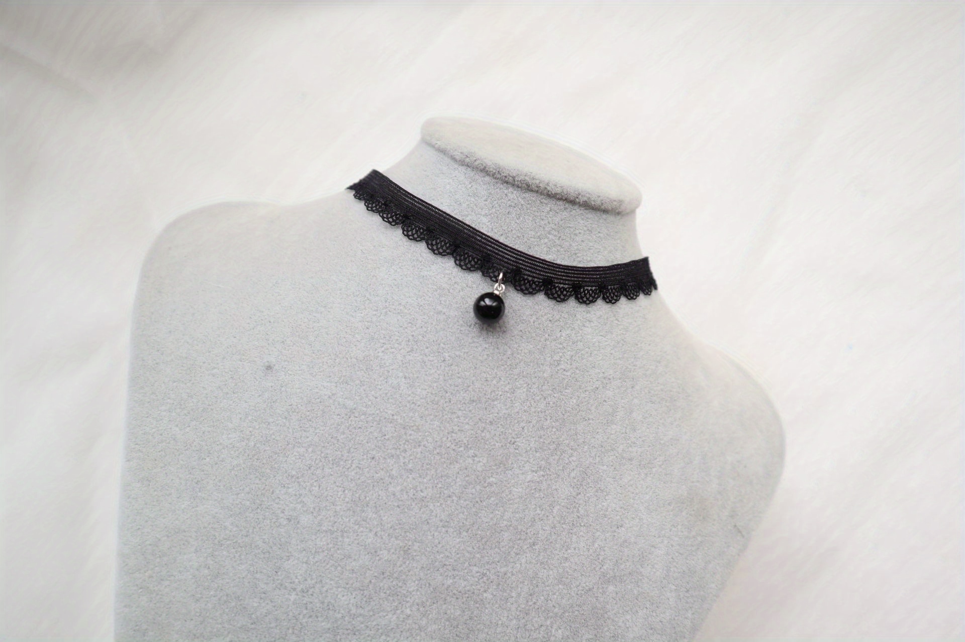 black lace choker necklace with pendant - sexy vintage style collar for parties and evening events, ideal valentine s gift, bone chain, wear details 6