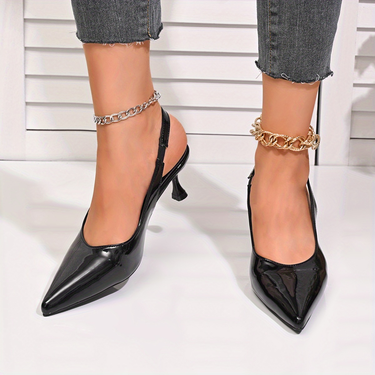 sandali tacco a spillo e punta affilata lucido donna Temu Italy