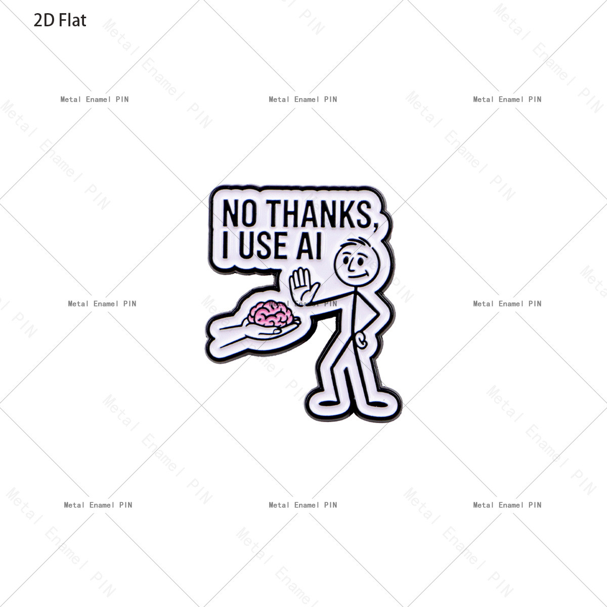 TEMU 2D Platte 1-delige Grappige Geen Bedankt Ik Gebruik AI Emaille Pin, Weigeren Hersenen Revers Broche, Tech Meme Badge, Rugzak Jas Decor Cadeau