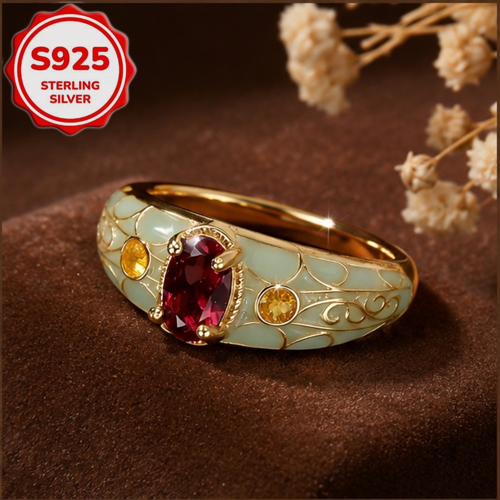 S925 Silvery Enamel Embossed Texture Adjustable Ring