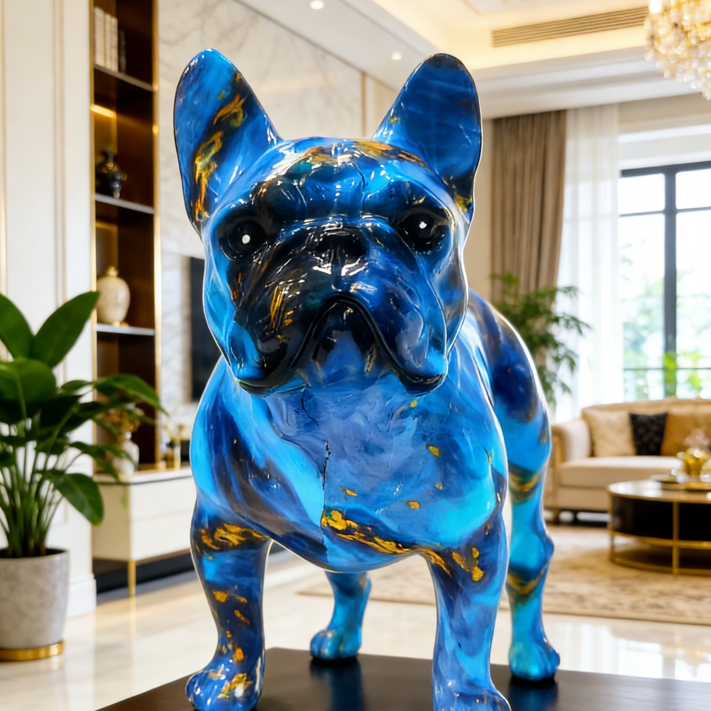 TEMU 1pc, New Starry Sky Blue Resin Ornament, Realistic Puppy Resin Figurine, Suitable For Living Room, Bedroom, Vanity - Perfect Birthday Or
