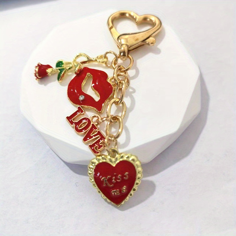 TEMU A Stylish Red Keychain With Rhinrhinos - Alloy, Letter Pendant And Love Pendant - Her The Perfect Valentine's Day Gift