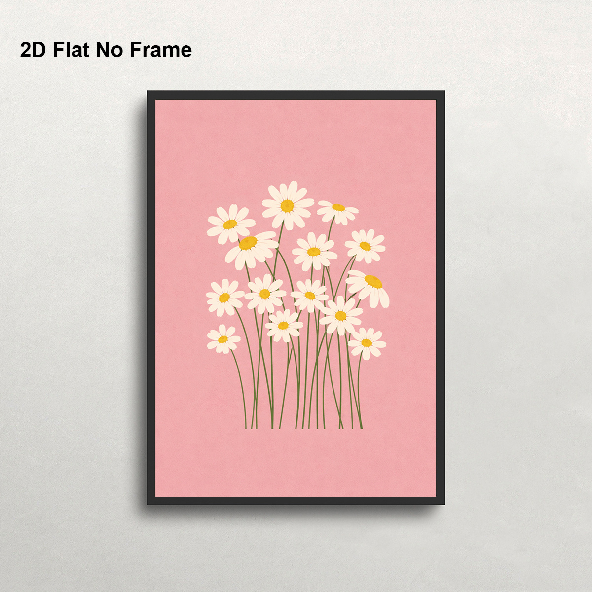 TEMU 2d Flat, 1pc Frameless Modern Minimalist Daisy Wall Art Poster - Soft Pink Background With , Vintage Suitable For - / Canvas Painting For