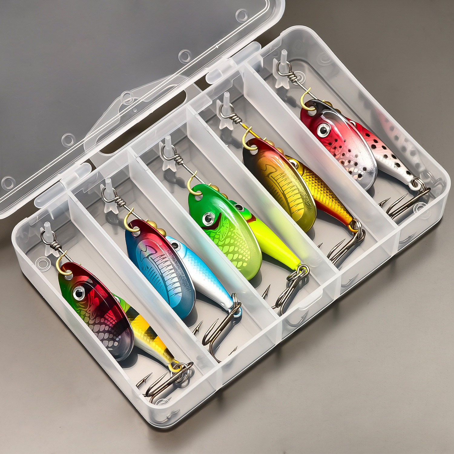 TEMU ANFS Lot de 5 Leurres de Pêche Spinnerbaits pour Eau Douce et Eau Salée, Leurres Métalliques Durs pour Bar Truite avec Boîte de Pêche