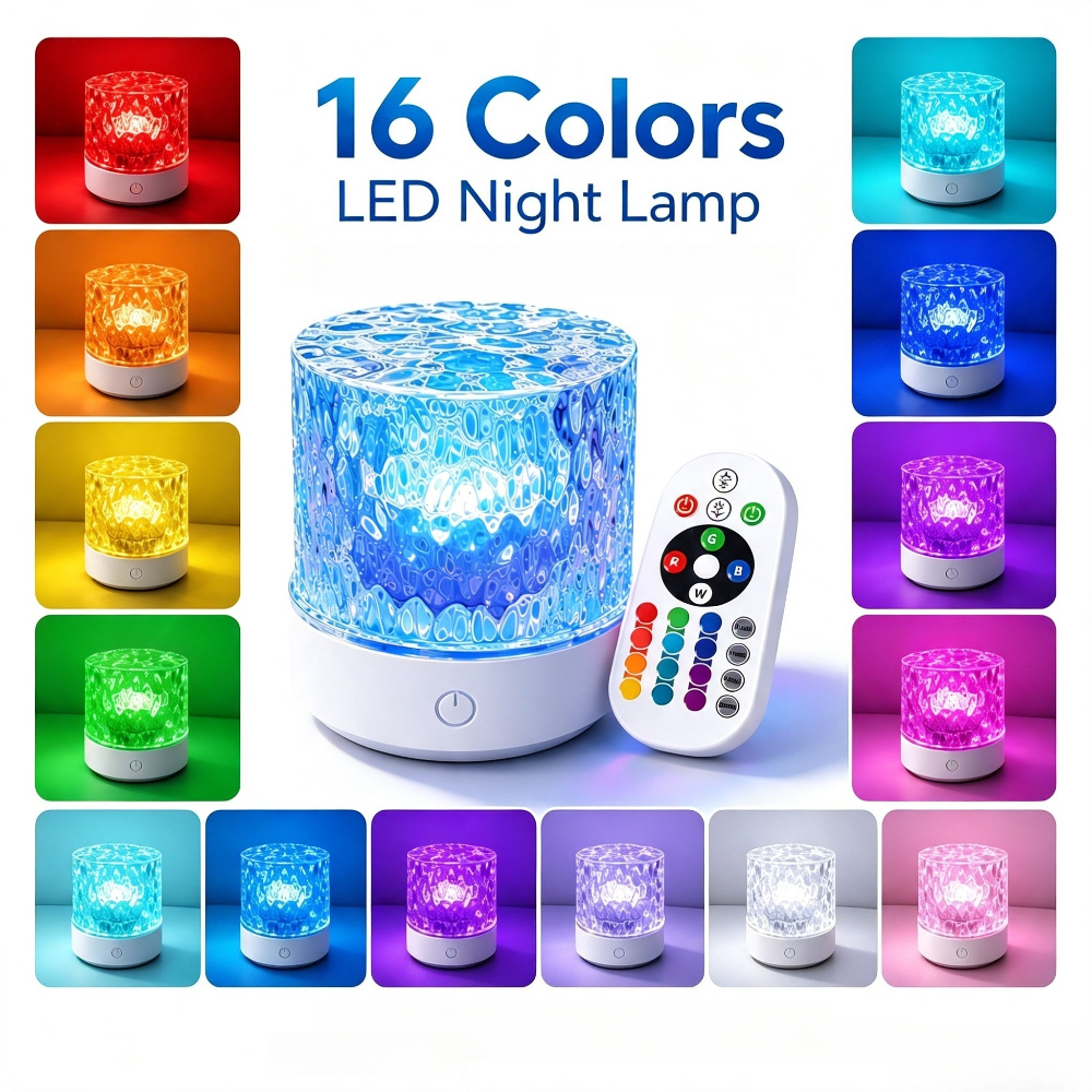 TEMU 2026 Upgraded Atmosphere Usb-powered 16-color Switchable Ripple Projection Smart Light, Rotating Multicolor Light Effect, Touch-control