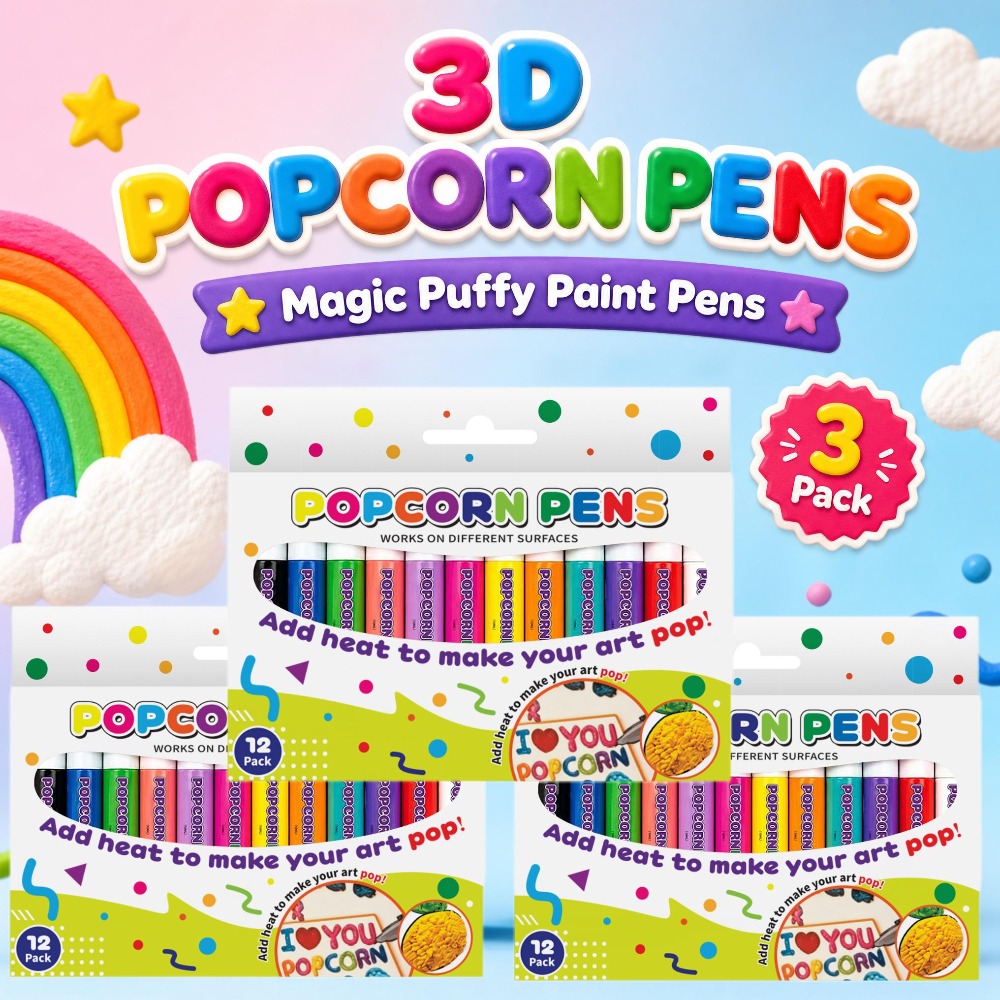 TEMU 3 Sets Of 36 Relief Art Pens, Three-dimensional Foam Popcorn Pens, Hand-drawn Pens, Creative Graffiti Pens For Homemade Birthday Cards And