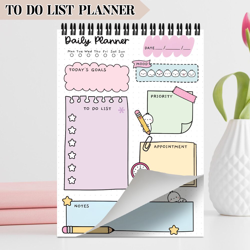 TEMU 1pc Aesthetic Daily Planner Spiral Notebook, To Do List - Undated Daily Planner, Task Checklist Organizer Agenda Notebooks For Work, Personal