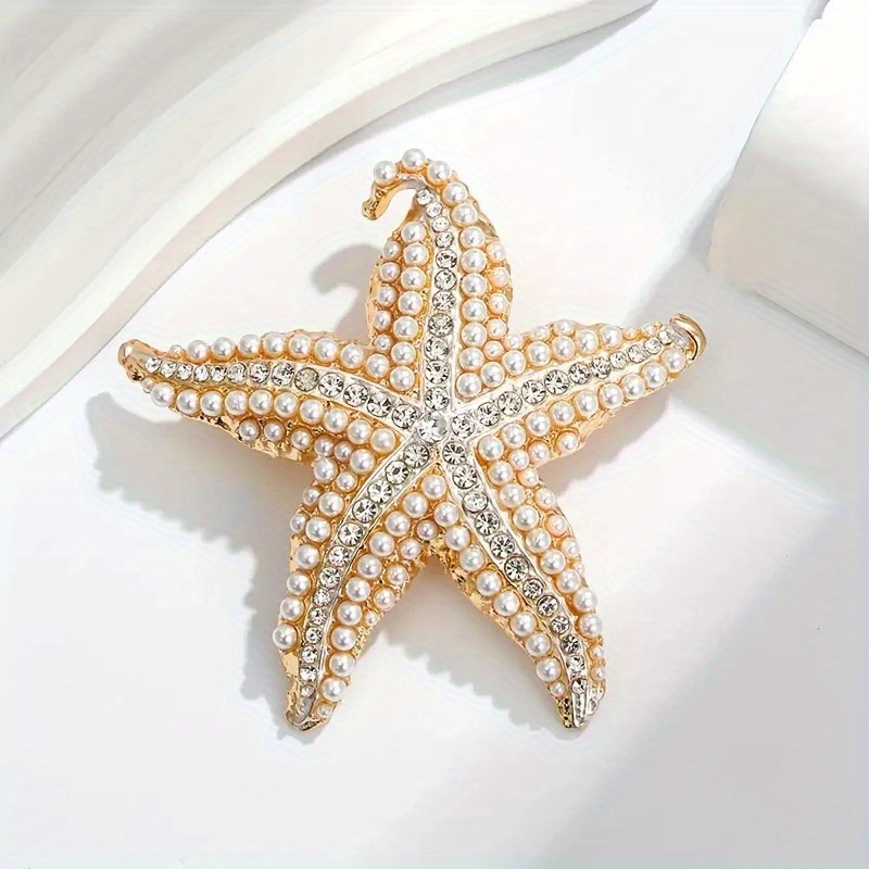 TEMU Stylish Vintage Starfish Brooch With Rhinestones, A -themed Accessory Perfect For Anyone, Making It A Great Gift For The Holidays, Featuring A