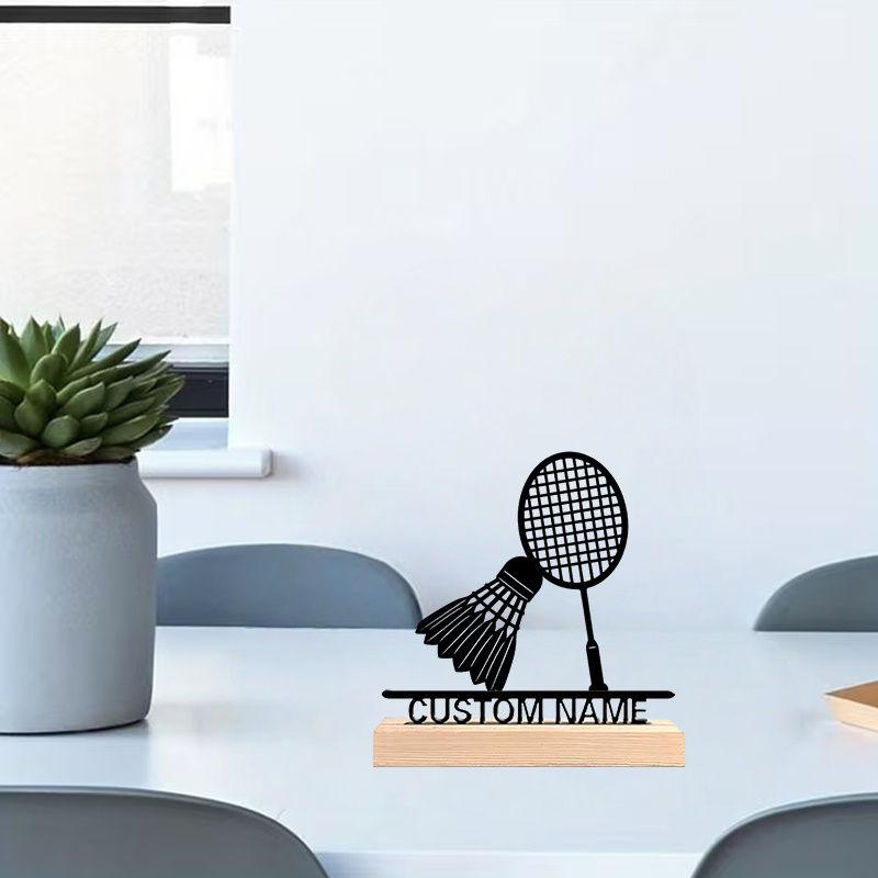 TEMU Figurines : personnalisable avec une base - Personnalisé pour les anniversaires, avec une silhouette de raquette de badminton et de volant
