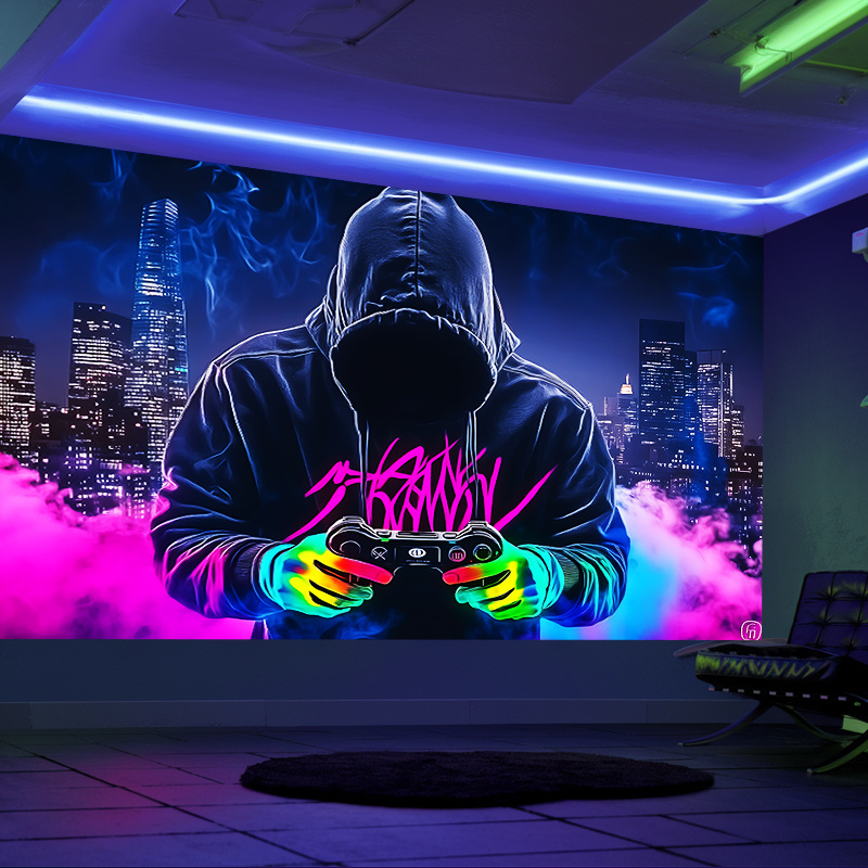 Tenture murale gaming fluorescente décoration réactive lumière uv_voghion.com